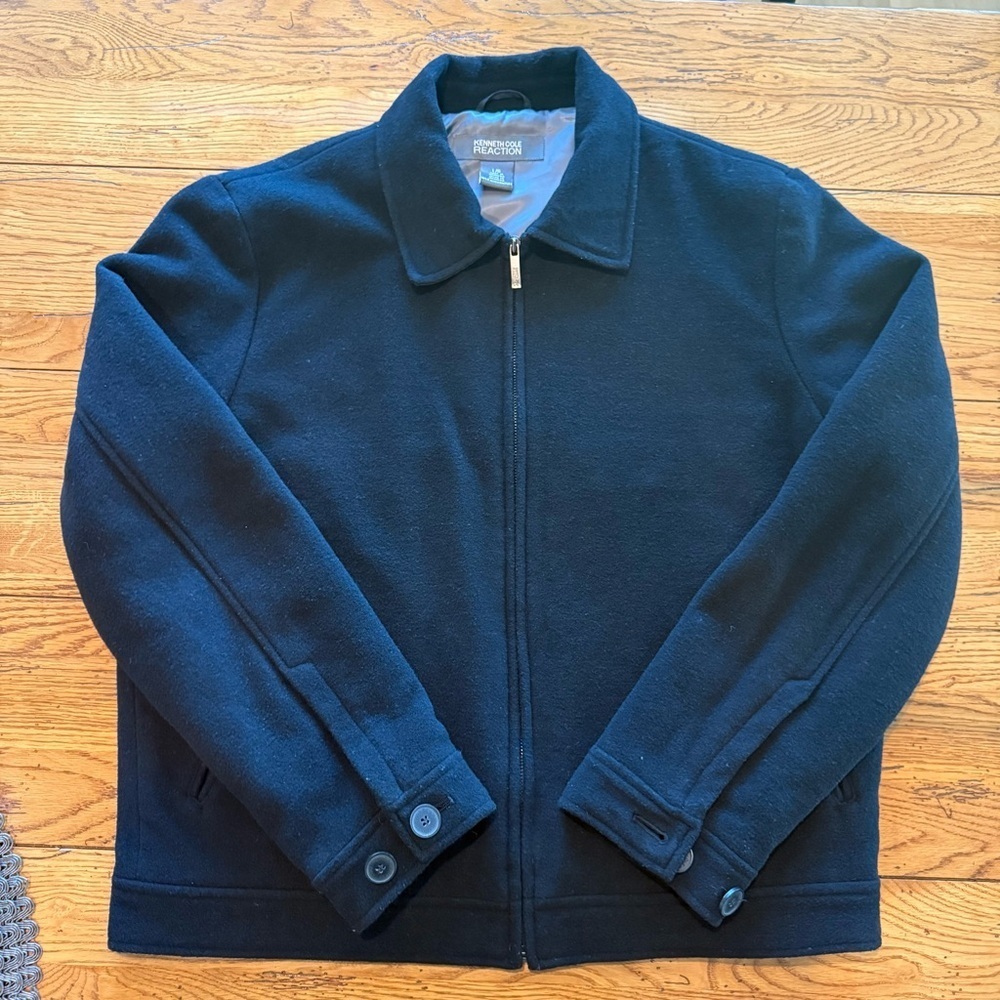 Kenneth Cole Reaction Navy Blue Wool Blend Jacket SZ L